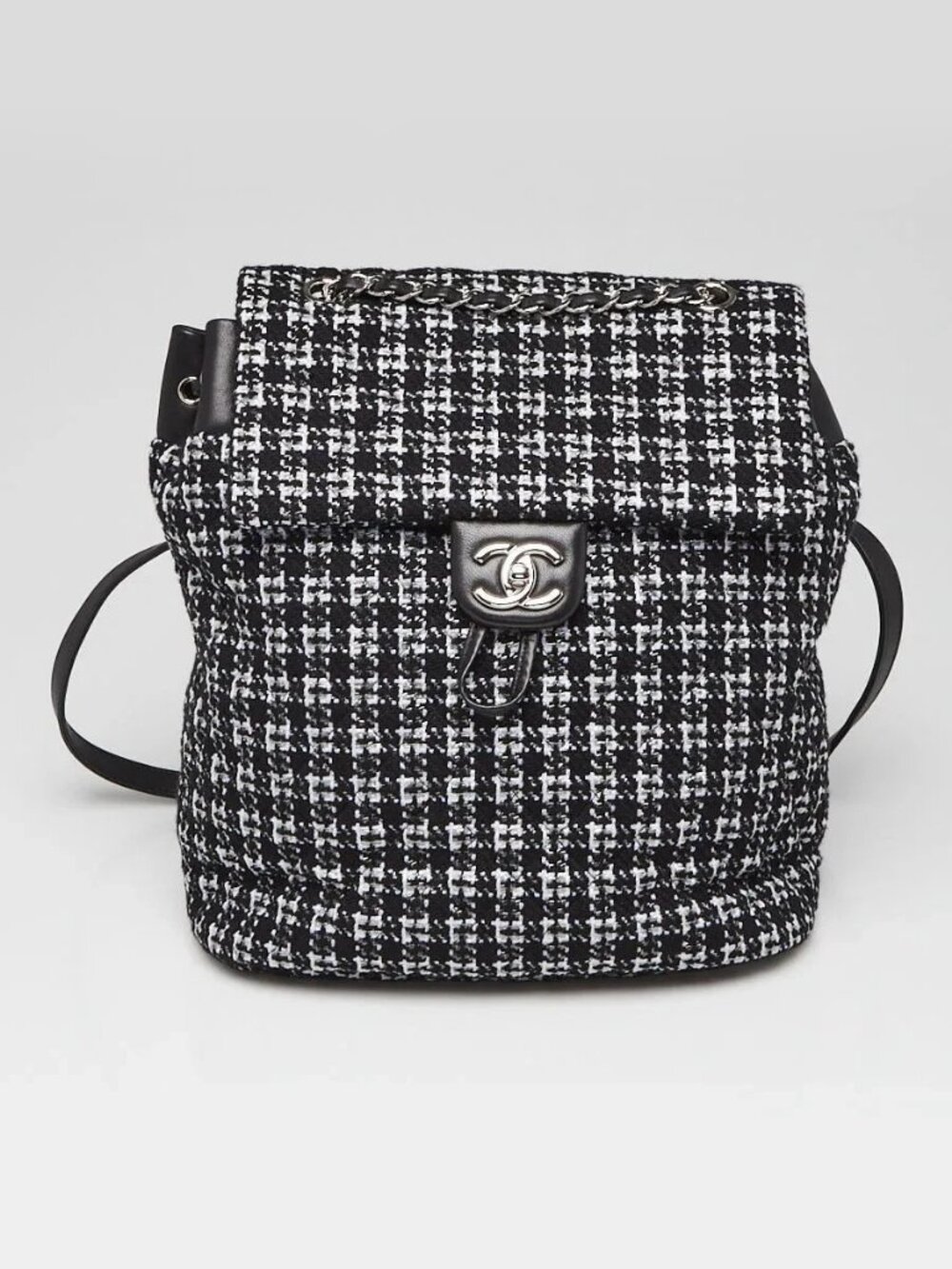 Chanel Black/Silver Quilted Tweed Backpack Bag
